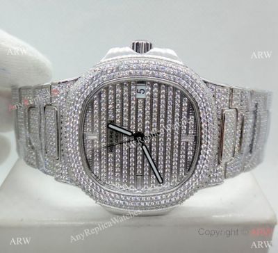 Swiss Grade Copy Patek Philippe Nautilus Jumbo Cal 324 Watch Stainless Steel Iced Out